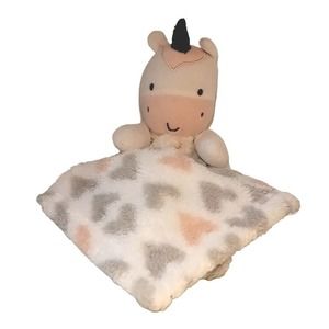 Baby Gear Plush Unicorn Lovey Security Blanket Pink Gray‎ Hearts Warm Fleece Toy